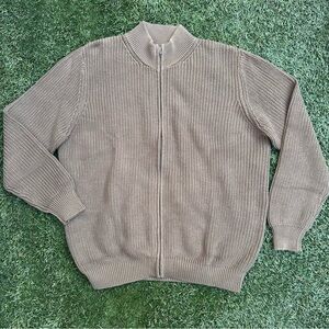 L.L. Bean Full Zip Mock Collar Chunky Knit Cotton Sweater Earth Tone Vintage XXL